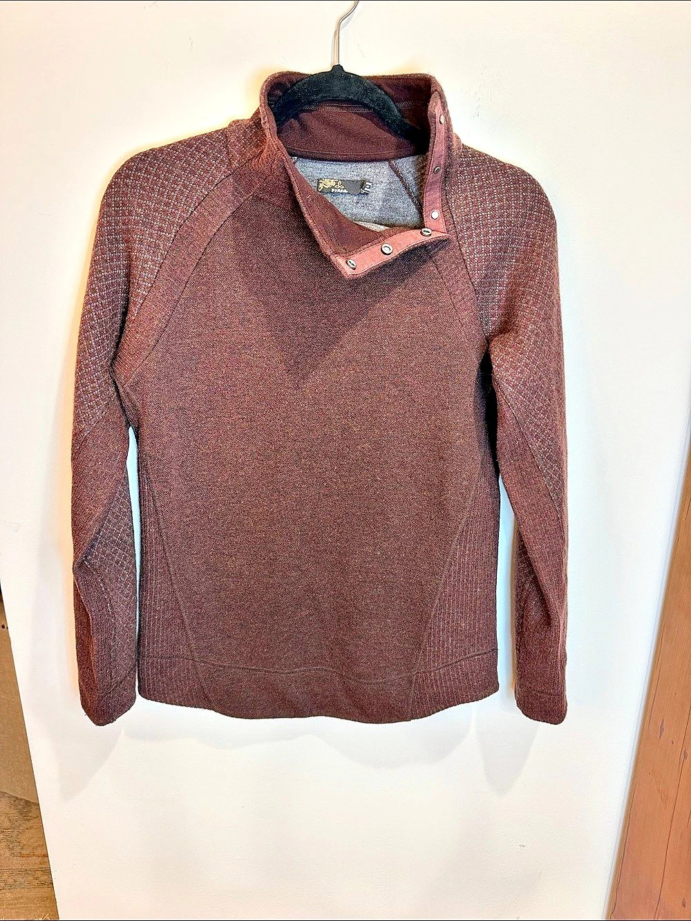 prAna Brandie Burgundy/Brown Wool Blend Turtleneck Sweater, Small